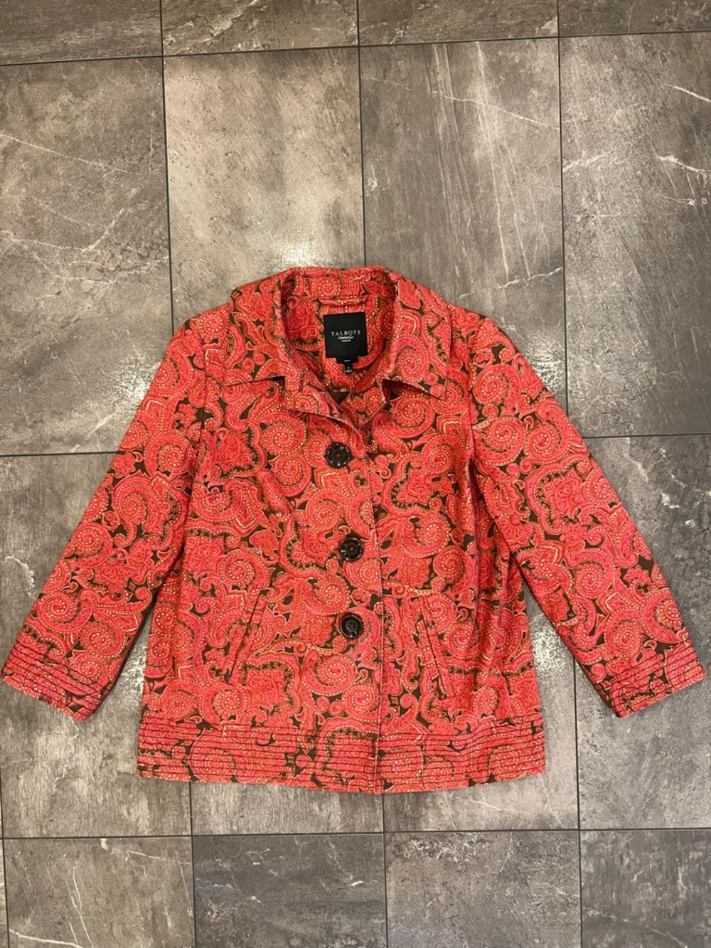 Talbots Red Paisley Button-Front Jacket size XL